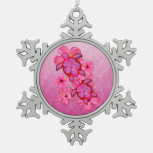 Rosa Hibiskus und Honu Schildkröten Schneeflocken Zinn-Ornament