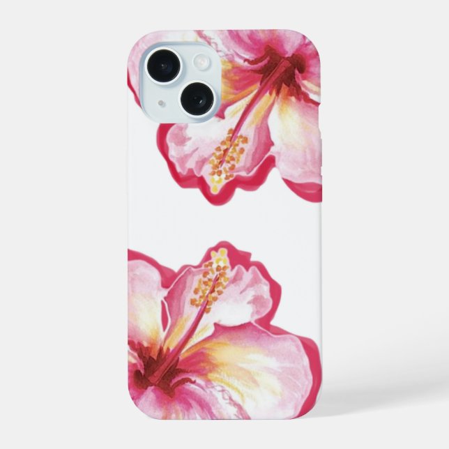 Rosa Hibiskus-Wasserfarben-Kunst iPhone 15 Hülle (Rückseite)