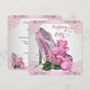 Rosa High Heel-Rosenperlen-Geburtstagsfeier Einladung