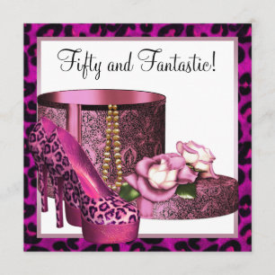 Rosa High Heel Schuhe Frau Leopard 50. Geburtstag Einladung