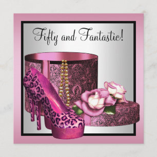 Rosa High Heel Schuhe Frau Leopard 50. Geburtstag Einladung