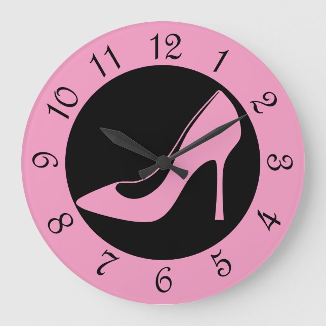 Rosa High Heel Shoe Große Wanduhr (Vorderseite)