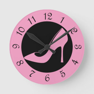 Rosa High Heel Shoel Retro Round Clock Runde Wanduhr