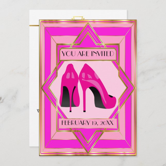 Rosa High Heels Besondere Anlass Einladung (Vorne/Hinten)