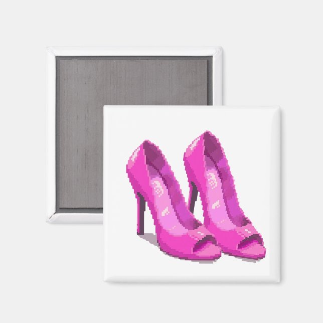 Rosa High Heels im 64-Bit-Pixel-Art-Stil Magnet (Vorderseite/Rückseite)