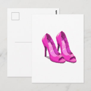 Rosa High Heels im 64-Bit-Pixel-Art-Stil Postkarte