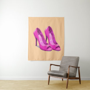 Rosa High Heels im 64-Bit-Pixel-Art-Stil Wandteppich