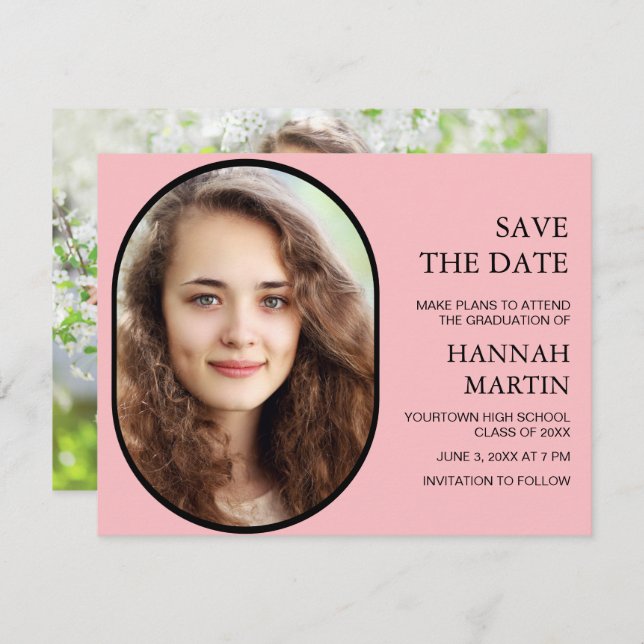 Rosa High School Abschluss Foto Rett Datum (Vorne/Hinten)