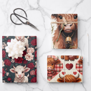 Rosa Highland Kuh Garn Rose Strickerin Geschenkpapier Set