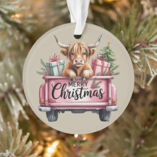 Rosa Highland-Kuh Weihnachten Mädchen Fluffige Kuh Ornament