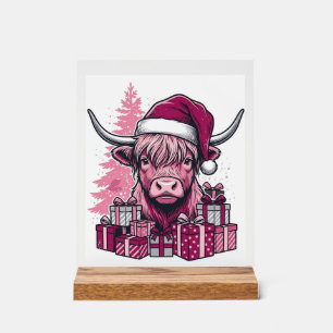 Rosa Highland-Kuh-Weihnachtsgeschenke Vintage-Kuns Acrylschild