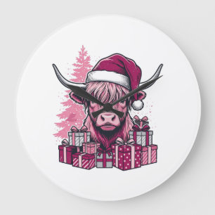 Rosa Highland-Kuh-Weihnachtsgeschenke Vintage-Kuns Große Wanduhr