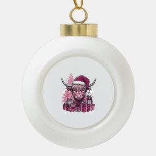 Rosa Highland-Kuh-Weihnachtsgeschenke Vintage-Kuns Keramik Kugel-Ornament
