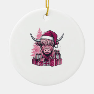 Rosa Highland-Kuh-Weihnachtsgeschenke Vintage-Kuns Keramik Ornament