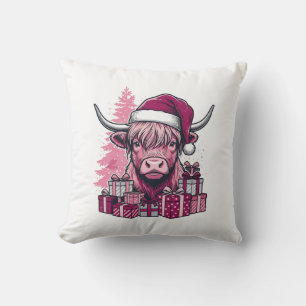 Rosa Highland-Kuh-Weihnachtsgeschenke Vintage-Kuns Kissen