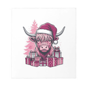 Rosa Highland-Kuh-Weihnachtsgeschenke Vintage-Kuns Notizblock