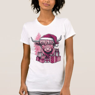 Rosa Highland-Kuh-Weihnachtsgeschenke Vintage-Kuns T-Shirt