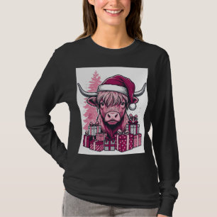 Rosa Highland-Kuh-Weihnachtsgeschenke Vintage-Kuns T-Shirt