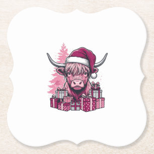 Rosa Highland-Kuh-Weihnachtsgeschenke Vintage-Kuns Untersetzer
