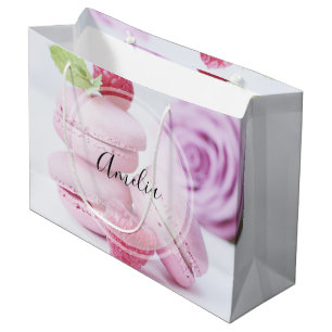 Rosa Himbeer-Macarons Französische Gebäck-Foto Große Geschenktüte
