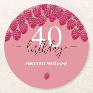 Rosa Himbeer-Wasserfarben-Calligraphy-Geburtstag Runder Pappuntersetzer