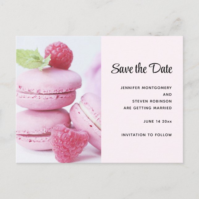 Rosa Himbeere Macarons Save the Date Einladungspostkarte (Vorderseite)