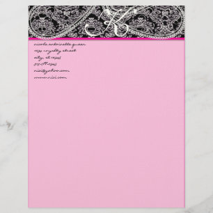 Rosa Himbeere Monogram Letterhead Black Paisley Briefkopf