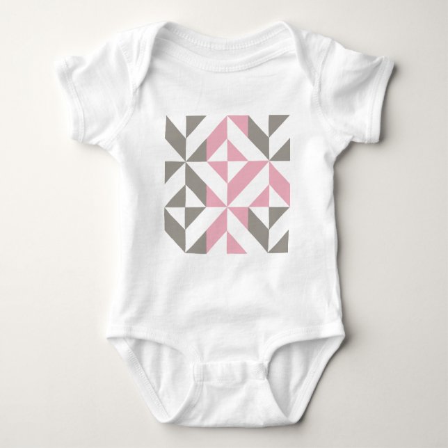 Rosa Himbeere und Silver Geometric ZigZag Baby Strampler (Vorderseite)