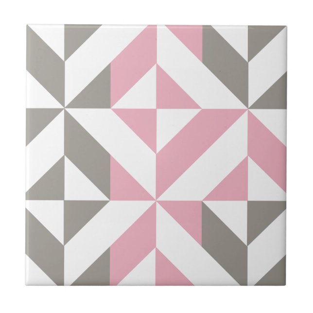 Rosa Himbeere und Silver Geometric ZigZag Fliese (Vorderseite)