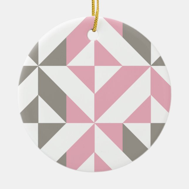 Rosa Himbeere und Silver Geometric ZigZag Keramik Ornament (Vorne)