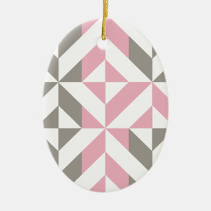 Rosa Himbeere und Silver Geometric ZigZag Keramik Ornament