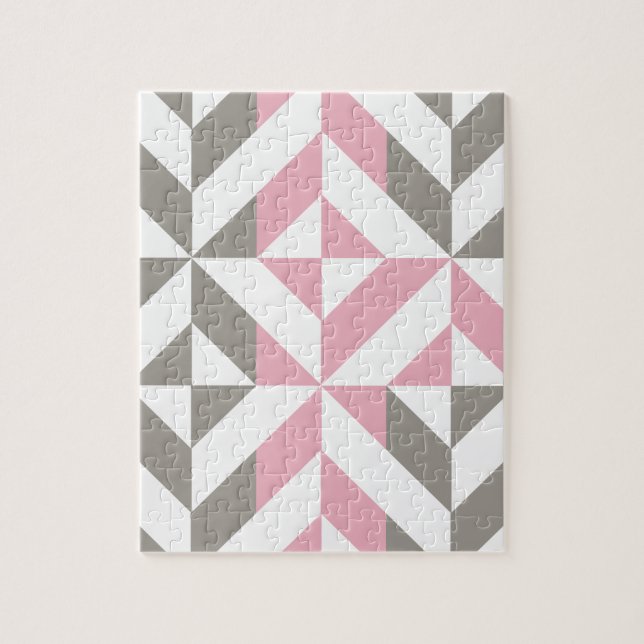 Rosa Himbeere und Silver Geometric ZigZag Puzzle (Vertikal)