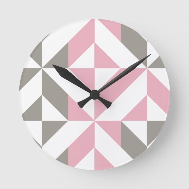 Rosa Himbeere und Silver Geometric ZigZag Runde Wanduhr (Vorderseite)
