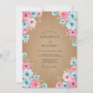 Rosa Himmel Blaues Blütenblatt Hochzeit Einladung