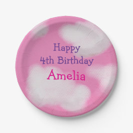 Rosa Himmel und flauschige Wolken Geburtstag Pappteller