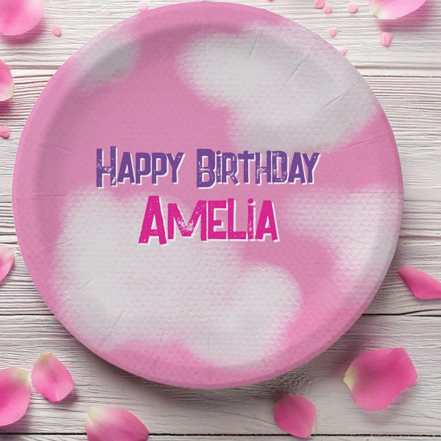 Rosa Himmel und flauschige Wolken Geburtstag Pappteller (Von Creator hochgeladen)