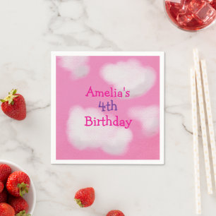 Rosa Himmel und flauschige Wolken Geburtstag Serviette