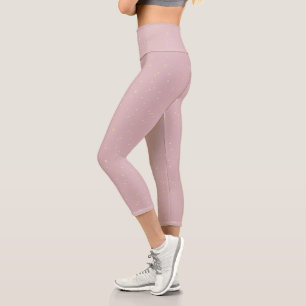 Rosa Himmel und goldene Sterne Capri Leggings