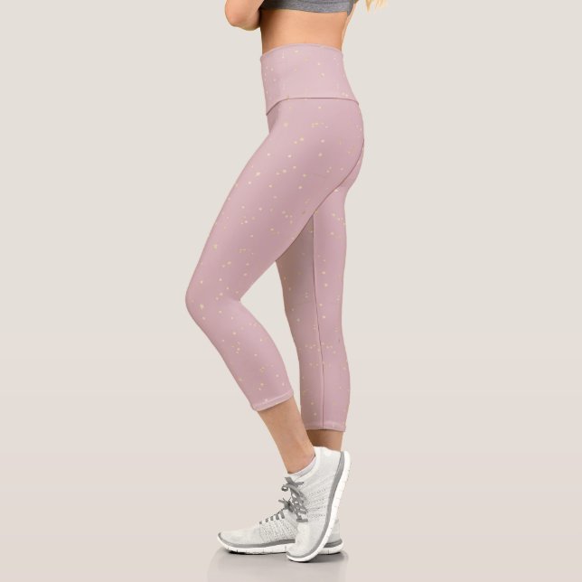 Rosa Himmel und goldene Sterne Capri Leggings (Links)