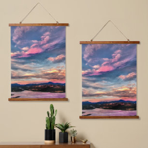 Rosa Himmel Wandteppich Mit Holzrahmen