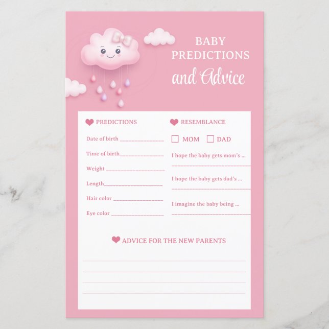 Rosa Himmelsweiße Wolke 9 Vorhersagen und Advice-S (Vorderseite)