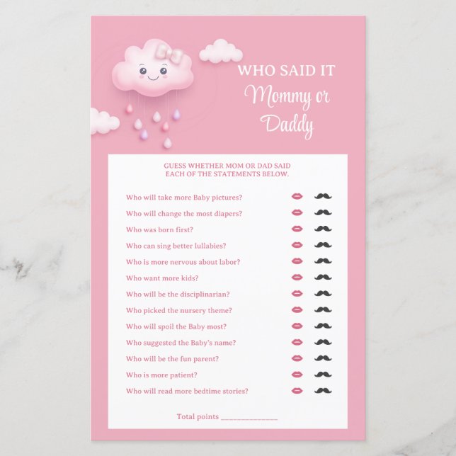 Rosa Himmelsweiße Wolke neun Mommy oder Daddy (Vorderseite)