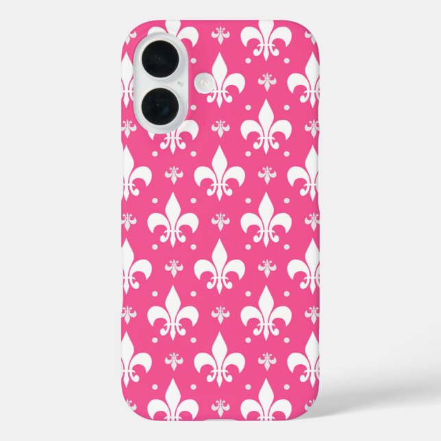 Rosa Hintergrund Fleur-de-lis-Muster Case-Mate iPhone Hülle (Rückseite)