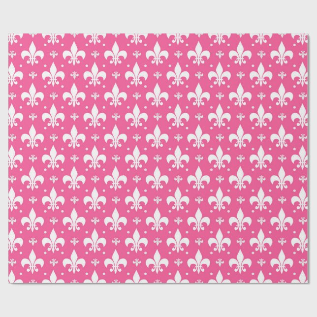 Rosa Hintergrund Fleur-de-lis-Muster Geschenkpapier (Flach)