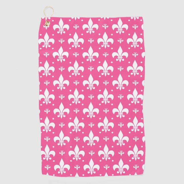 Rosa Hintergrund Fleur-de-lis-Muster Golfhandtuch (Vorderseite)