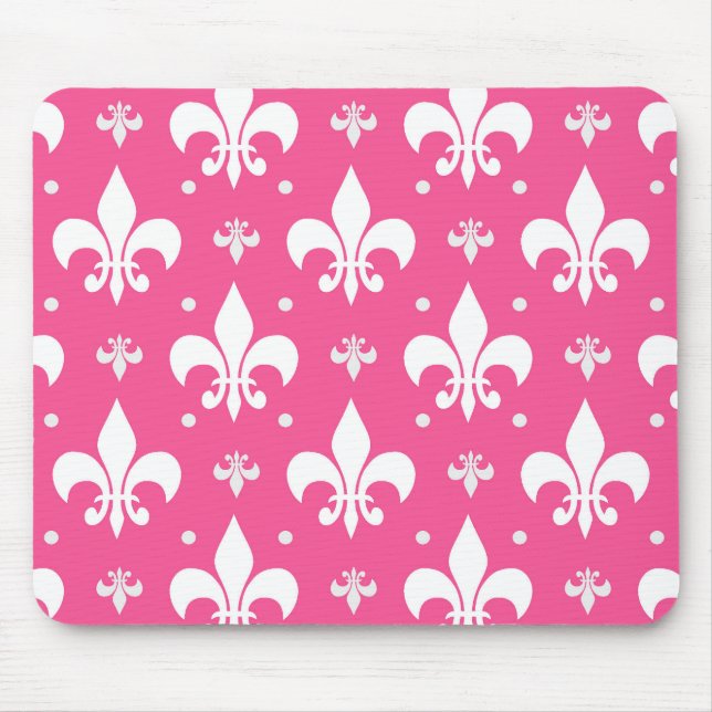 Rosa Hintergrund Fleur-de-lis-Muster Mousepad (Vorne)