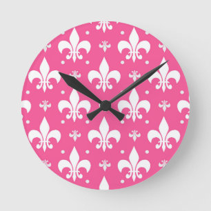 Rosa Hintergrund Fleur-de-lis-Muster Runde Wanduhr