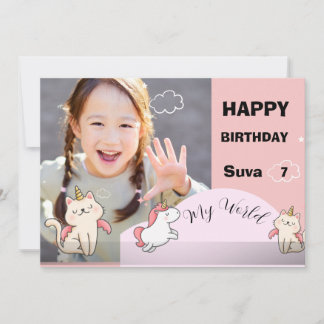 Rosa Hintergrund & süßes Mädchen Geburtstag Einladung