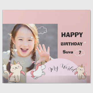 Rosa Hintergrund & süßes Mädchen Geschenkpapier
