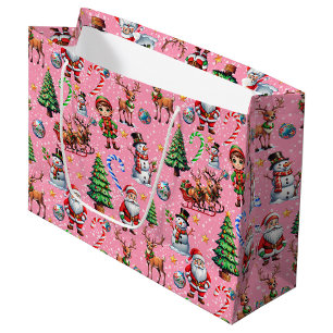 Rosa Hintergrund Weihnachtsdekorationsmuster Große Geschenktüte